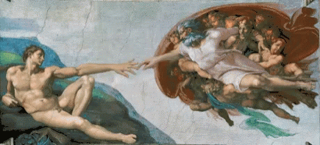 A Painting Of A Man And A Woman Touching Each Other GIF