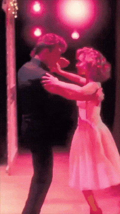 A Painting Of A Man And Woman Dancing In Front Of A Pink Background GIF