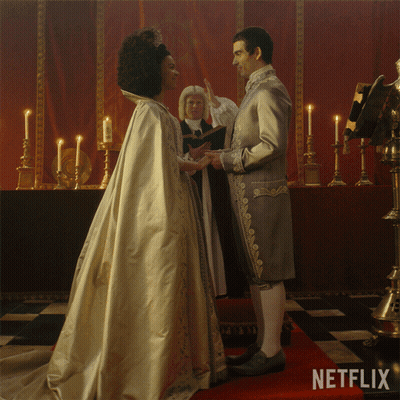 A Painting Of A Man And Woman Holding Hands With A Netflix Logo In The Corner GIF