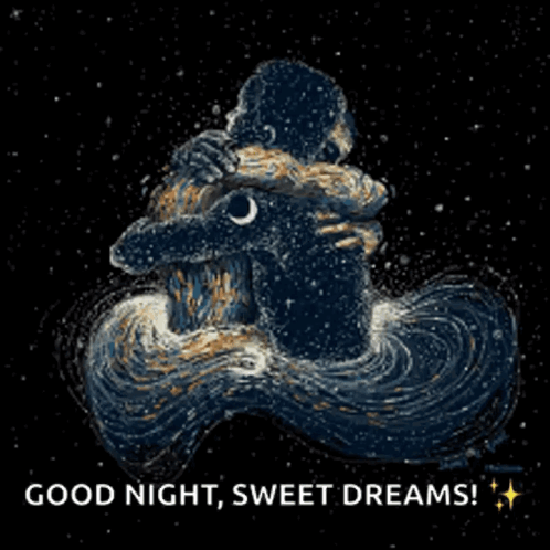 A Painting Of A Man And Woman Hugging With The Words Good Night Sweet Dreams GIF
