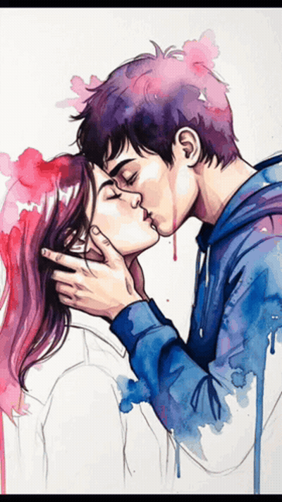 A Painting Of A Man And Woman Kissing With Blood Dripping From Their Faces GIF