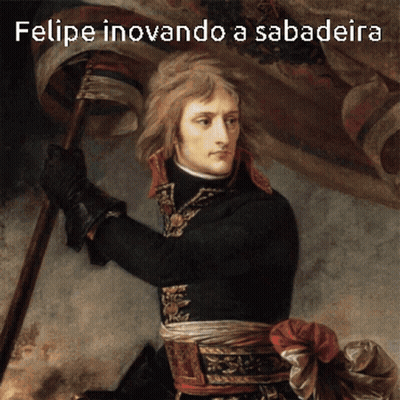 A Painting Of A Man Holding A Flag With The Caption " Felipe Inovando A Sabaceira " GIF