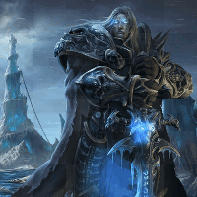A Painting Of A Man Holding A Sword With A Blue Light Coming From It GIF