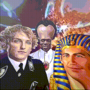 A Painting Of A Man In A Black Uniform With The Letter T On His Sleeve GIF