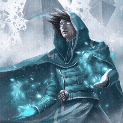 A Painting Of A Man In A Blue Cloak With A Hood Holding A Blue Object GIF