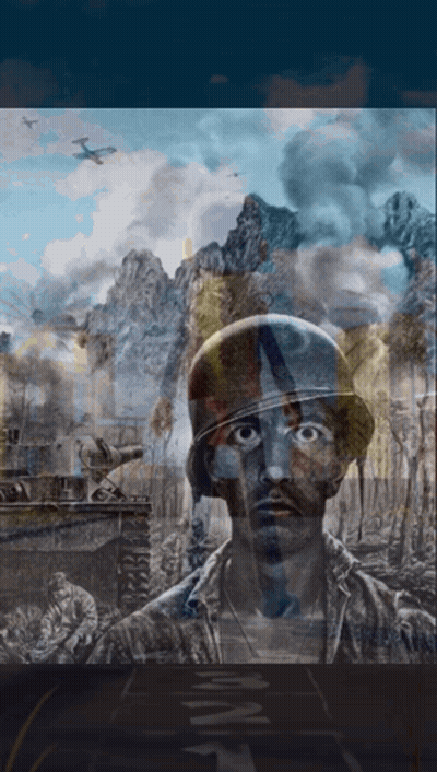 A Painting Of A Man In A Helmet With The Word Army In The Lower Right Corner GIF