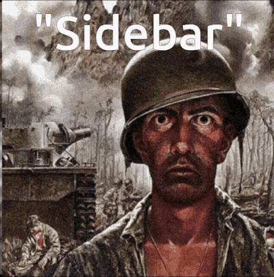 A Painting Of A Man In A Helmet With The Words " Sidebar " Above Him GIF