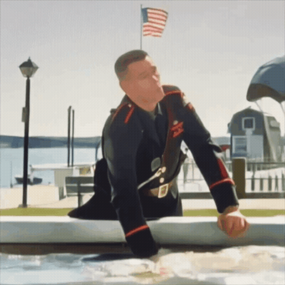 A Painting Of A Man In A Military Uniform With The Word Marines On His Chest GIF
