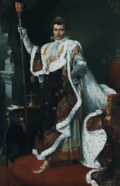 A Painting Of A Man In A Robe Holding A Cane And A Crown GIF