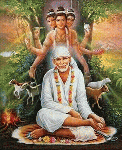 A Painting Of A Man In A White Robe Surrounded By Women And Animals GIF