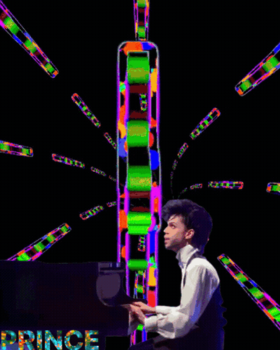 A Painting Of A Man Playing A Piano With The Word Prince In The Bottom Right Corner GIF