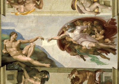 A Painting Of A Man Reaching Out To Touch A Woman 'S Hand GIF