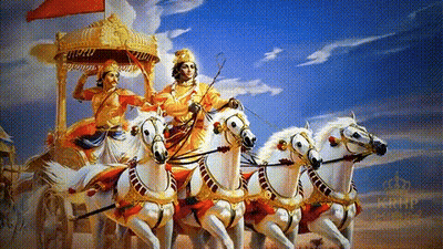 A Painting Of A Man Riding A Carriage Pulled By Three White Horses GIF