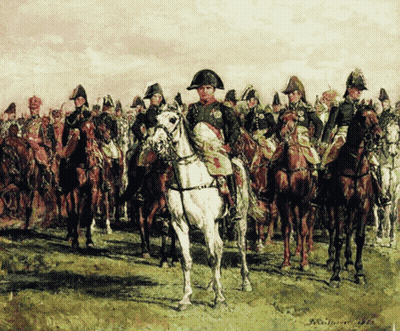 A Painting Of A Man Riding A Horse With The Year 1854 GIF