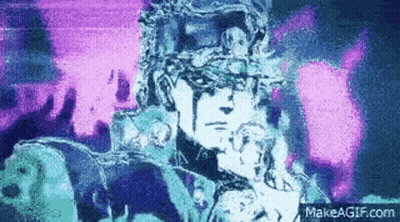A Painting Of A Man 'S Face With A Purple Background GIF