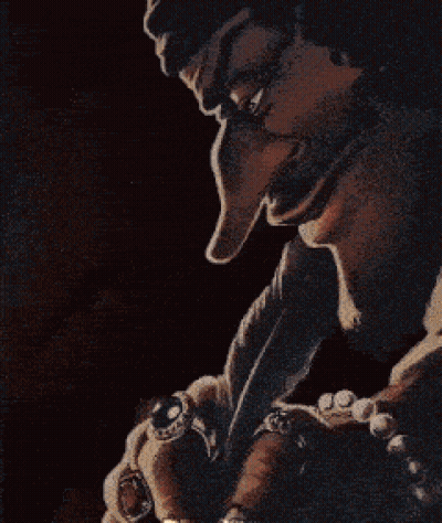 A Painting Of A Man Sitting At A Table With A Feather Pen GIF