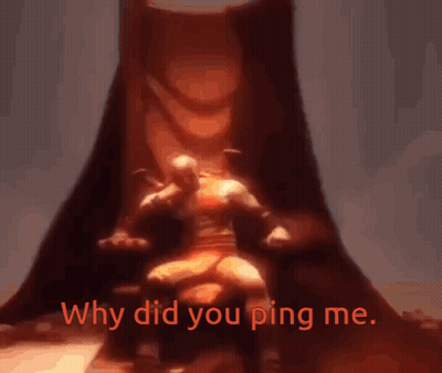 A Painting Of A Man Sitting In A Chair With The Words " Why Did You Ping Me " Above Him GIF