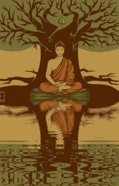 A Painting Of A Man Sitting Under A Tree GIF