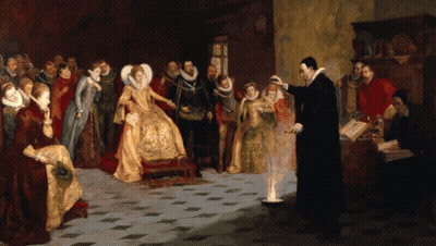 A Painting Of A Man Standing In Front Of A Woman GIF