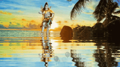 A Painting Of A Man Standing In The Ocean GIF