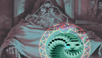 A Painting Of A Man With A Beard And A Circle Around His Head GIF