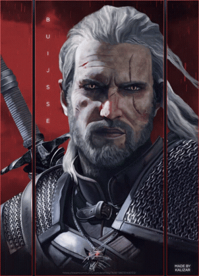 A Painting Of A Man With A Beard And A Sword With The Word Bui On It GIF