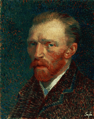 A Painting Of A Man With A Beard Has The Name Safe Written On It GIF