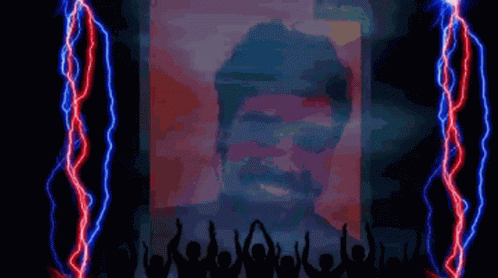 A Painting Of A Man With A Beard Is Surrounded By Lightning GIF
