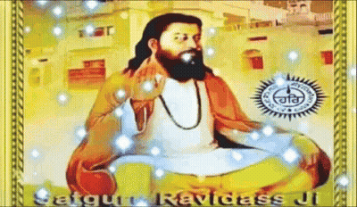 A Painting Of A Man With A Beard Is Surrounded By Snowflakes And The Words " Saigur Revidas Ji " GIF