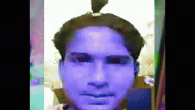 A Painting Of A Man With A Ponytail On His Head GIF