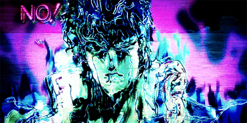 A Painting Of A Man With A Purple Background And The Word No On It GIF
