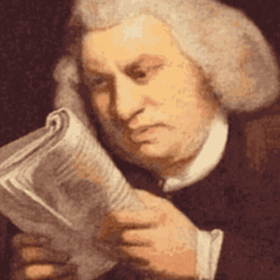 A Painting Of A Man With A Wig Reading A Newspaper GIF