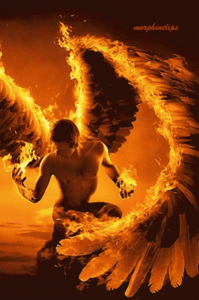 A Painting Of A Man With Flaming Wings Says Morphinelips GIF