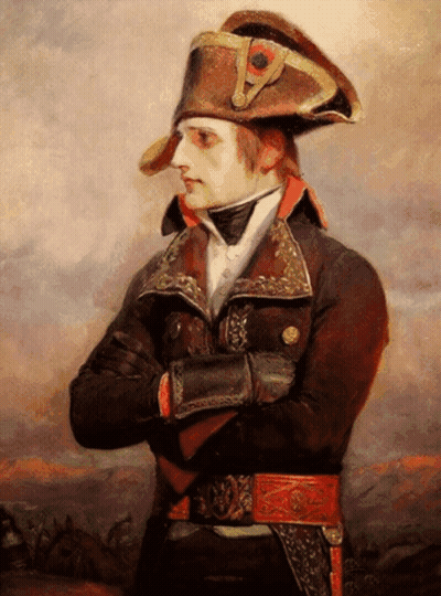 A Painting Of A Man With His Arms Crossed Wearing A Hat GIF