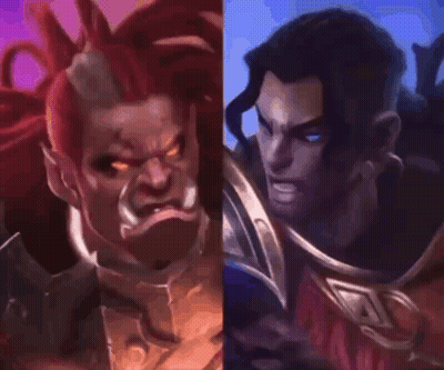 A Painting Of A Man With Red Hair Standing Next To Another Man GIF
