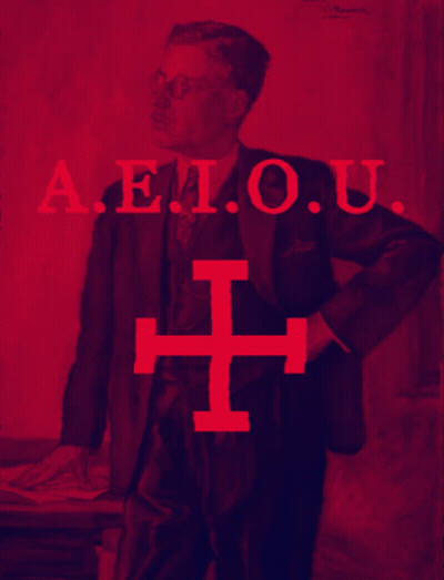 A Painting Of A Man With The Letters Aeio.u. On The Bottom GIF