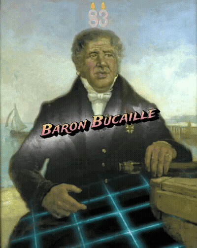 A Painting Of A Man With The Name Baron Bucaille On The Bottom GIF