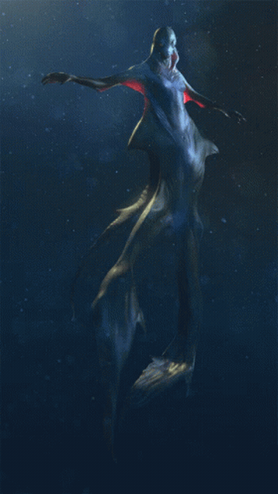 A Painting Of A Mermaid Floating In The Ocean GIF