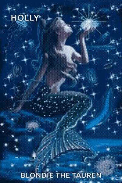 A Painting Of A Mermaid With Holly Blondie The Tauren Written Below It GIF