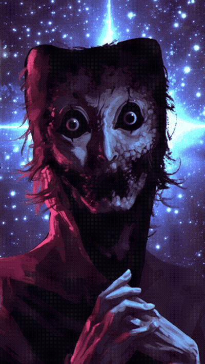 A Painting Of A Monster With A Starry Sky Behind Him GIF