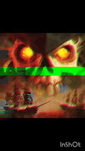A Painting Of A Monster With Glowing Eyes And A Glitch Effect . GIF