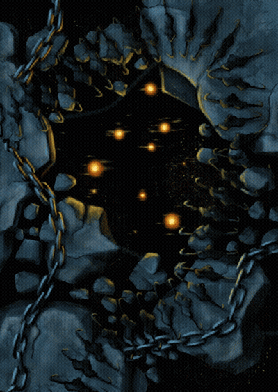 A Painting Of A Monster With Glowing Eyes GIF