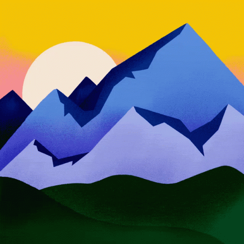 A Painting Of A Mountain Range With The Sun Shining Through The Mountains GIF