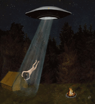 A Painting Of A Naked Man Being Abducted By An Alien GIF