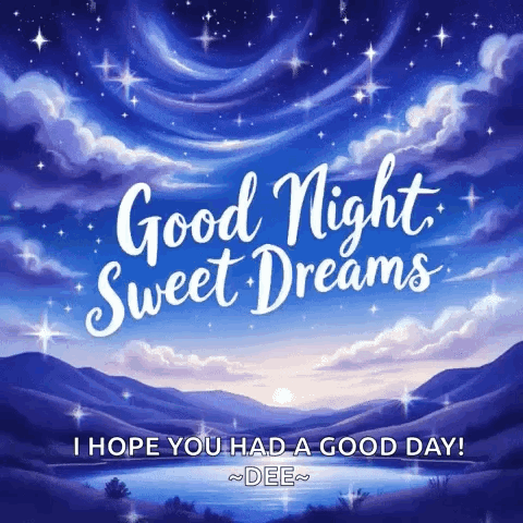 a painting of a night sky with the words `` good night sweet dreams '' written on it