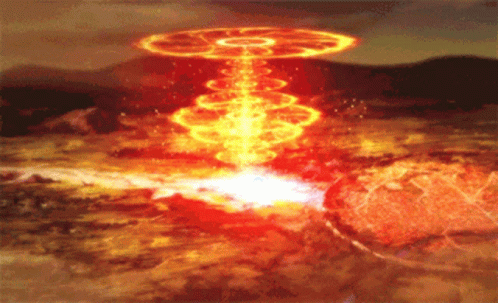 A Painting Of A Nuclear Explosion In A Field GIF