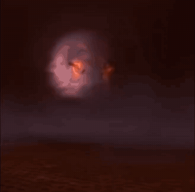 A Painting Of A Person In A Dark Room With A Glowing Object In The Background GIF