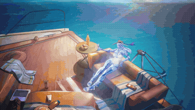 A Painting Of A Person Laying On A Couch In The Ocean GIF