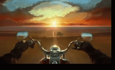 A Painting Of A Person Riding A Motorcycle With A Clock On The Handlebars GIF
