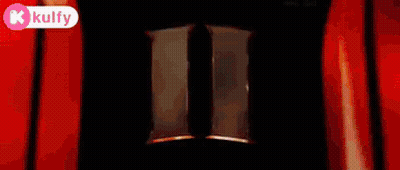 A Painting Of A Person Standing In A Dark Room Surrounded By Red And White Lights . GIF